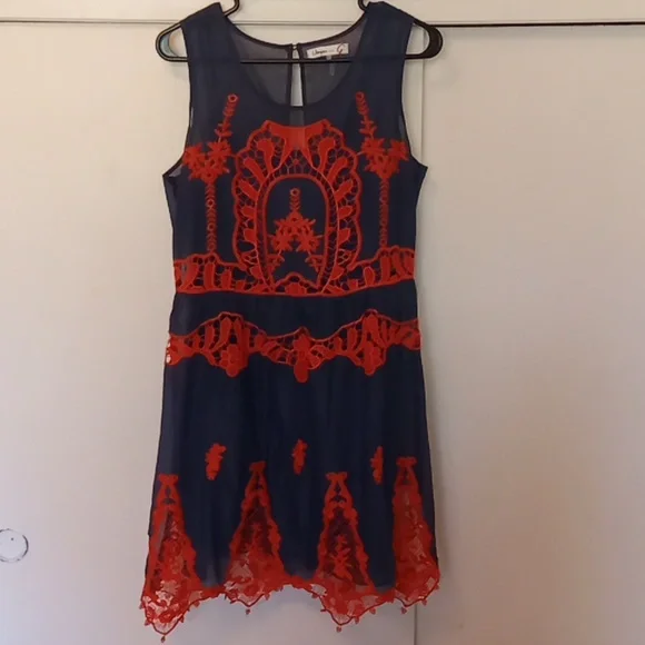 Umgee Navy Blue And Red Dress - Picture 1 of 5